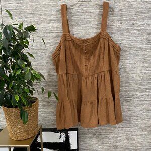 Torrid Boho Brown Sleeveless Tiered Button Front Textured Cotton Top NWOT Size 4